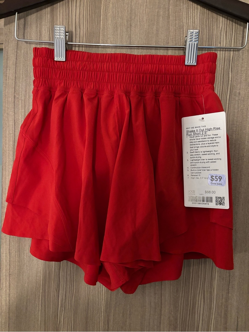 Shake it Out High Rise Run Short 2.5” NWT Size XXS Oxford Red